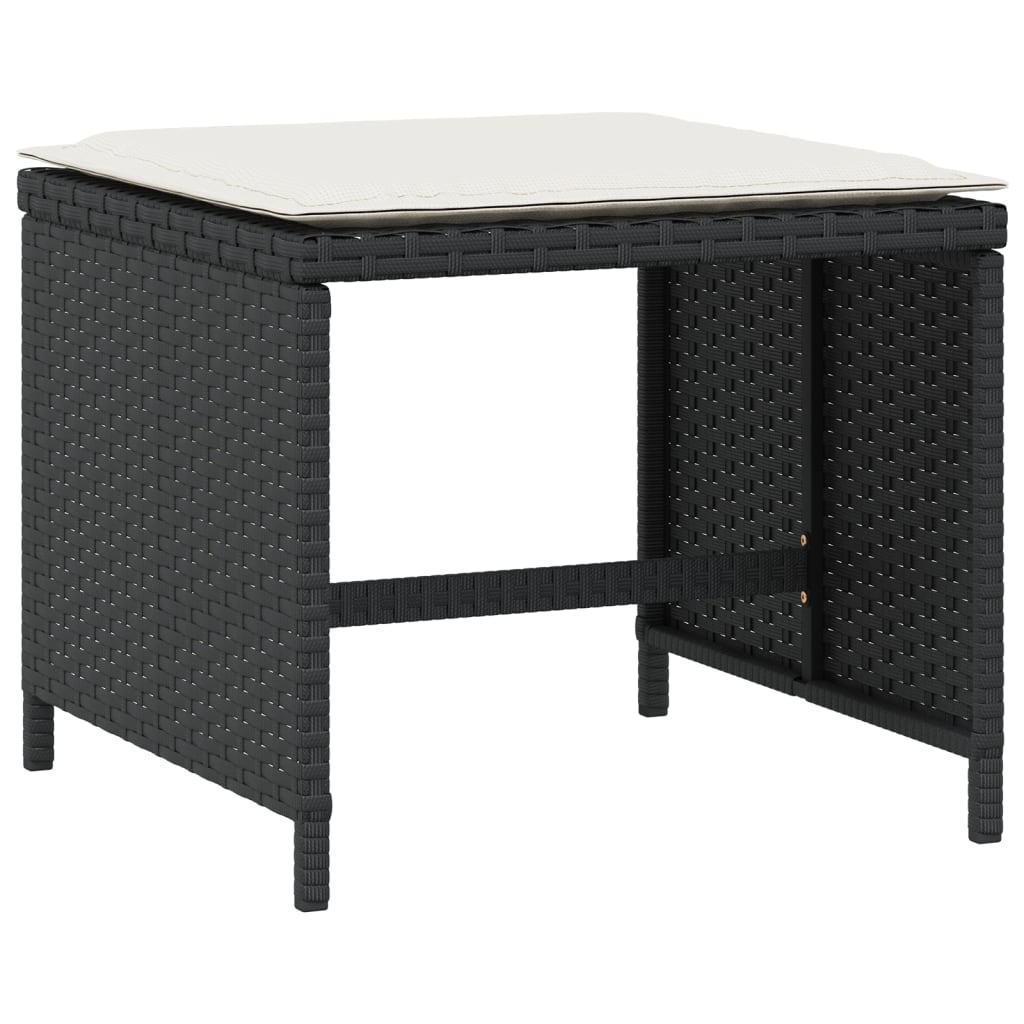 haveskammel med hynder 4 stk. 40x40x35 cm polyrattan sort