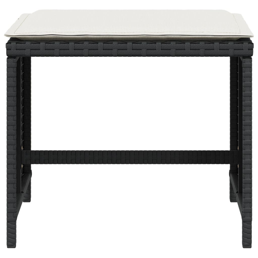 haveskammel med hynder 4 stk. 40x40x35 cm polyrattan sort
