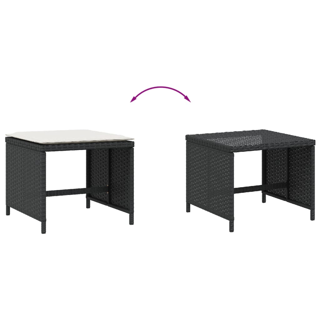 haveskammel med hynder 4 stk. 40x40x35 cm polyrattan sort