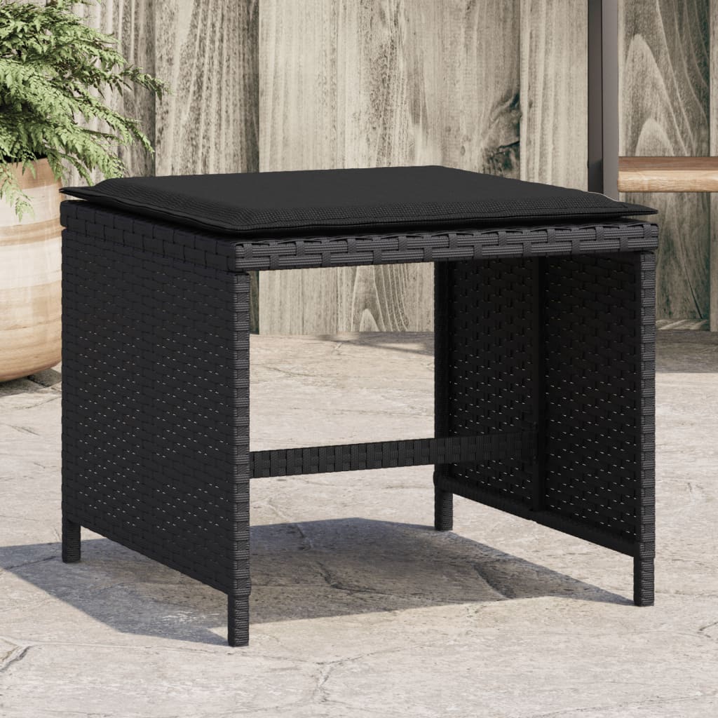 haveskammel med hynder 4 stk. 40x40x35 cm polyrattan sort billede