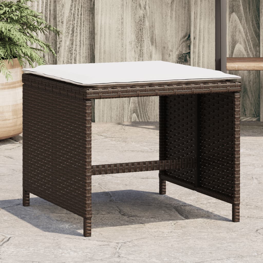 haveskamler 4 stk. med hynder 40x40x35 cm polyrattan brun billede