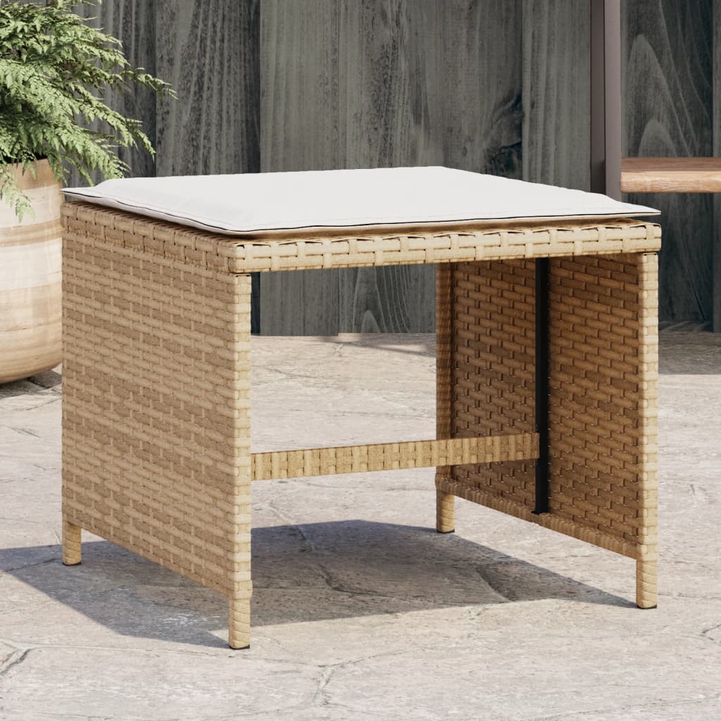 haveskamler 4 stk. med hynder 40x40x35 cm polyrattan beige billede