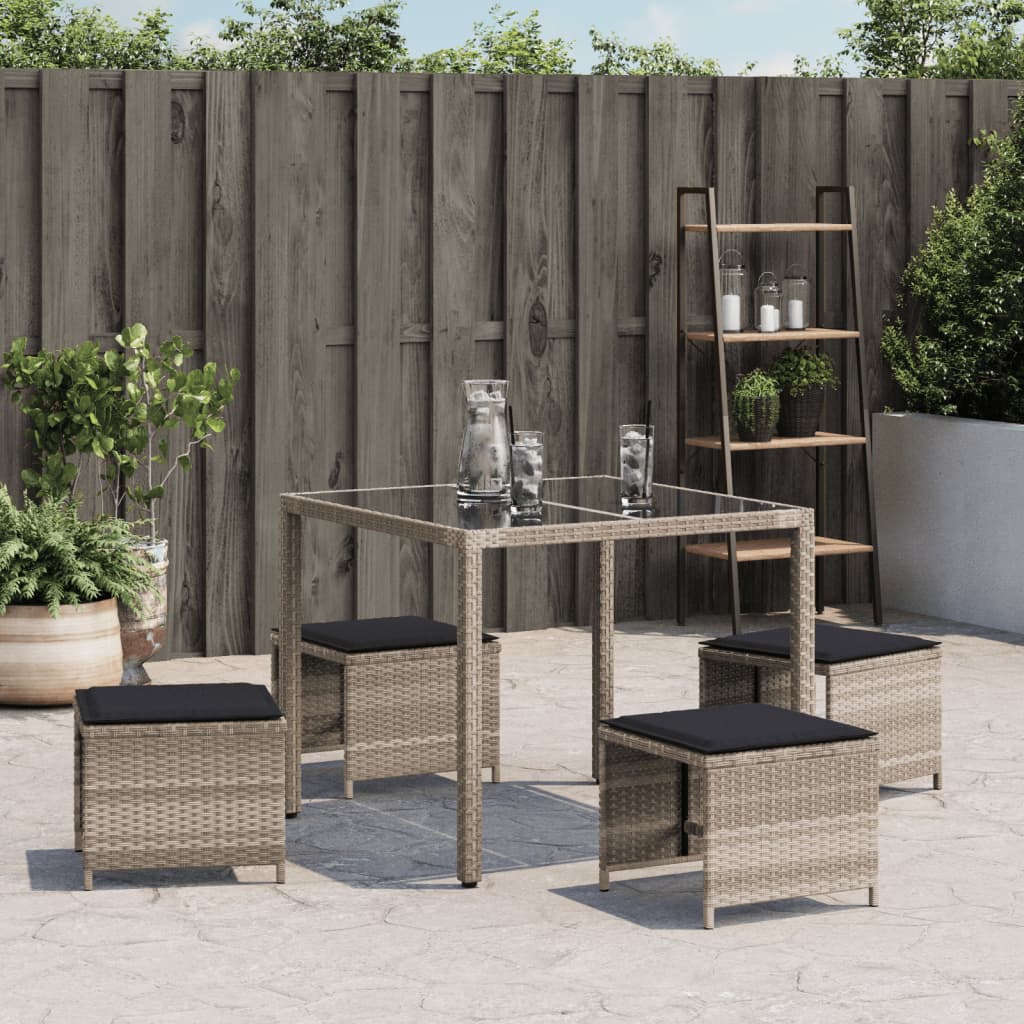 haveskamler 4 stk. med hynder 40x40x35 cm polyrattan lysegrå
