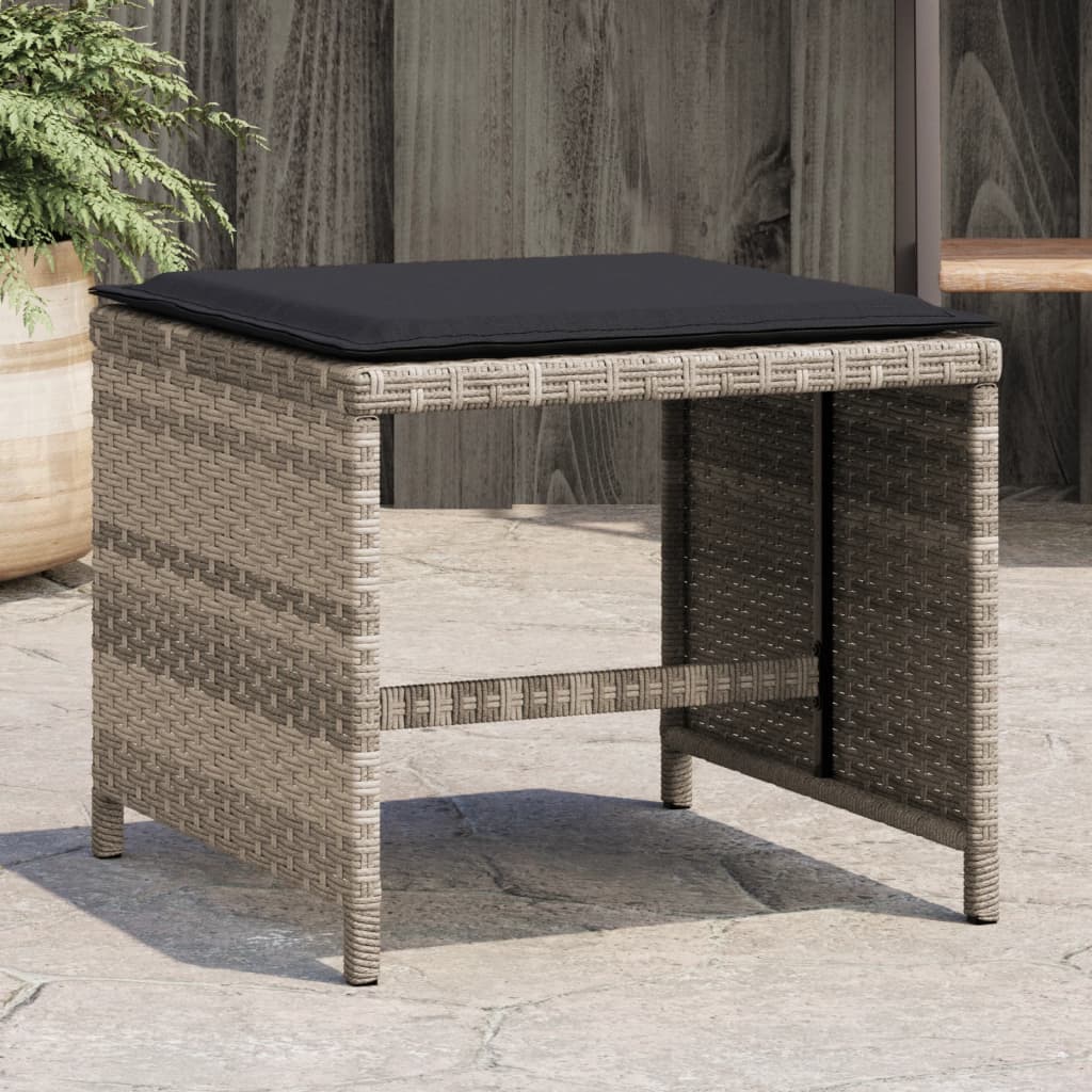 haveskamler 4 stk. med hynder 40x40x35 cm polyrattan lysegrå billede