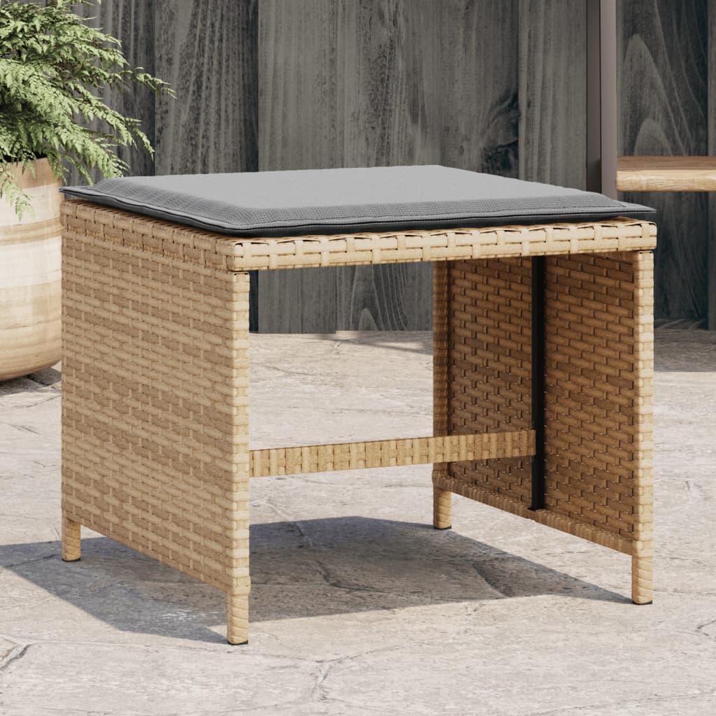 haveskamler 4 stk. med hynder 40x40x35 cm polyrattan beige billede