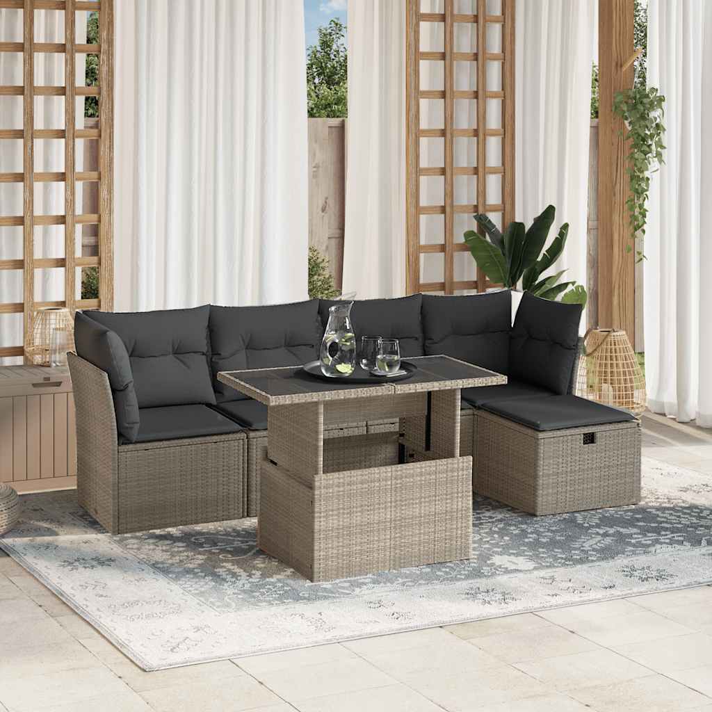 sofasæt til haven 6 dele med hynder polyrattan lysegrå