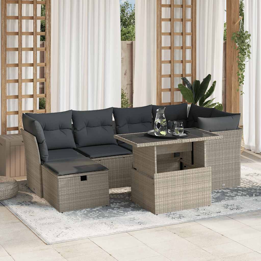 sofasæt til haven 7 dele med hynder polyrattan lysegrå