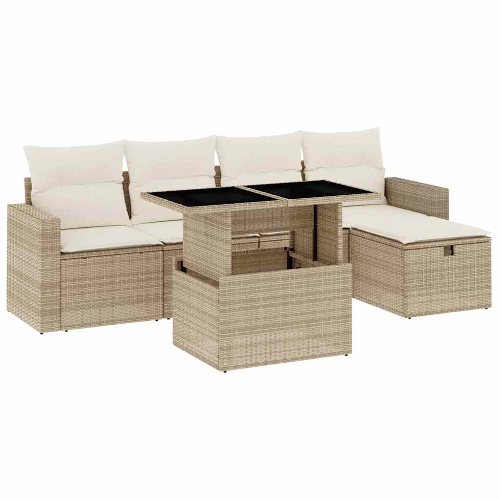 sofasæt til haven 6 dele med hynder polyrattan beige