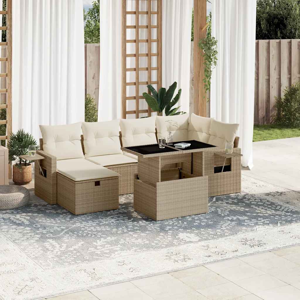 sofasæt til haven 7 dele med hynder polyrattan beige