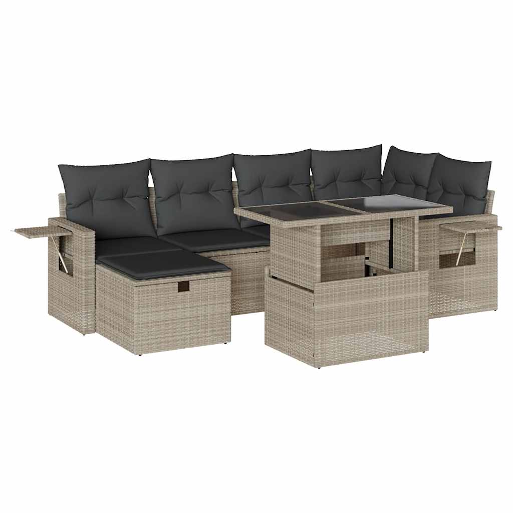 sofasæt til haven 7 dele med hynder polyrattan lysegrå
