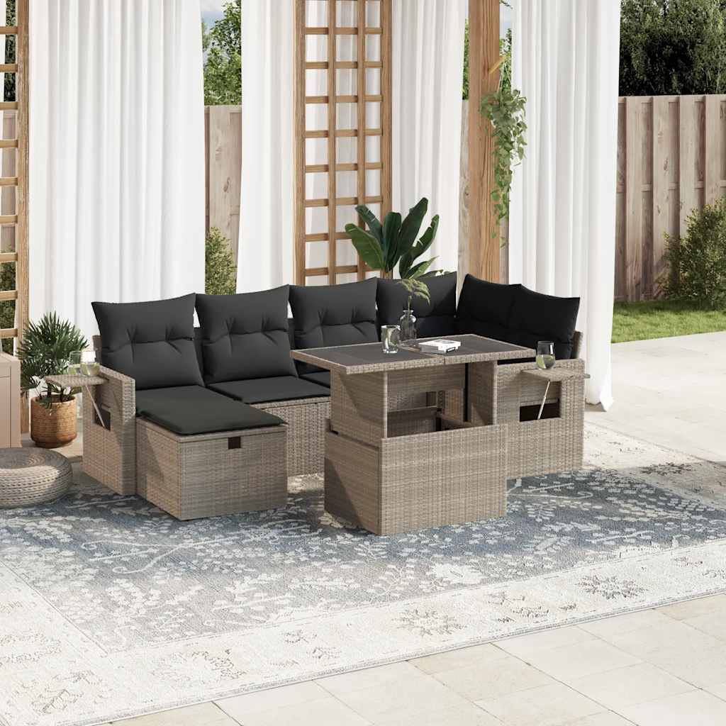 sofasæt til haven 7 dele med hynder polyrattan lysegrå