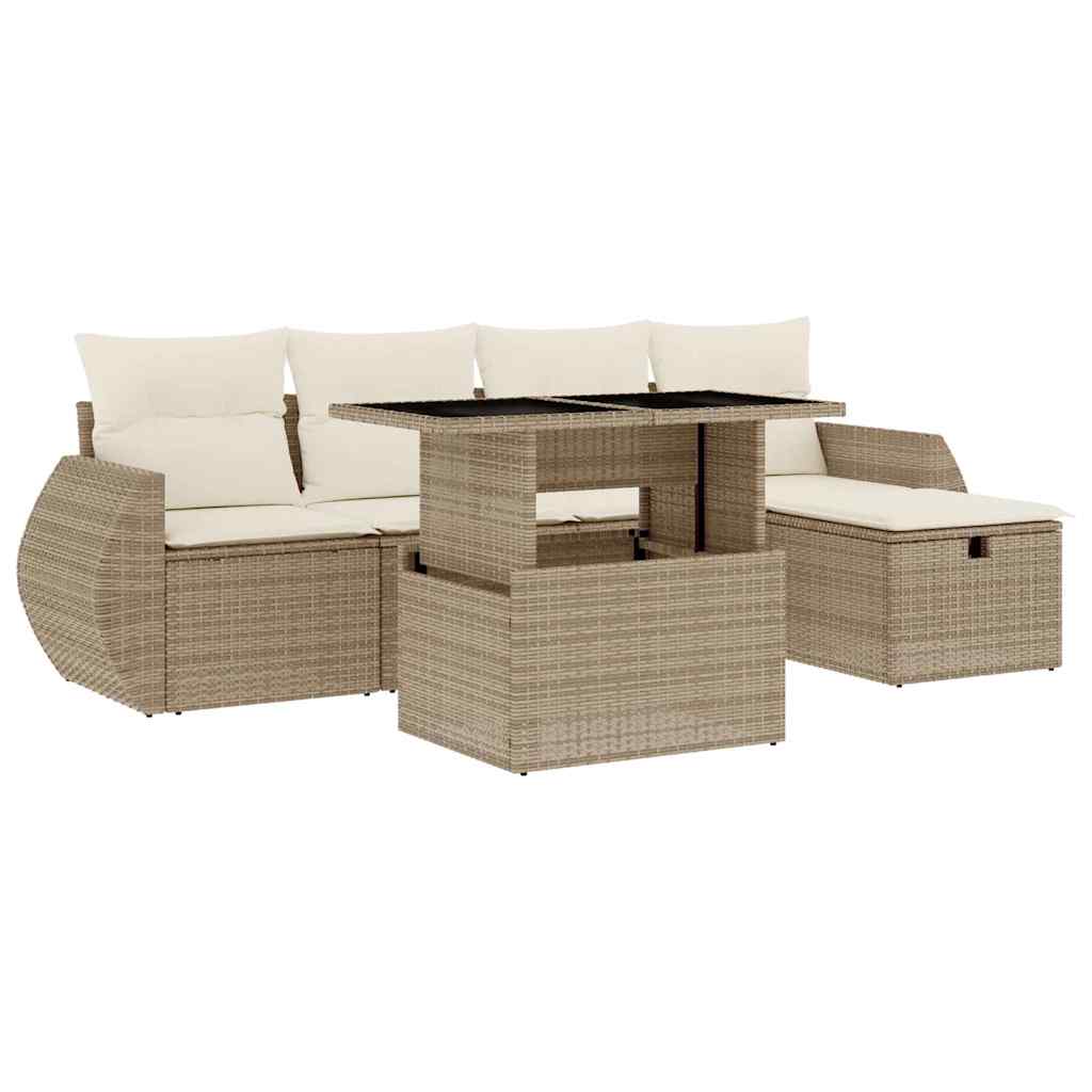 sofasæt til haven 6 dele med hynder polyrattan beige