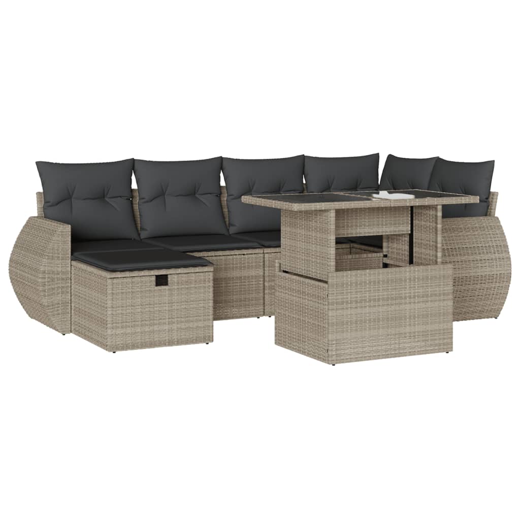 sofasæt til haven 7 dele med hynder polyrattan lysegrå