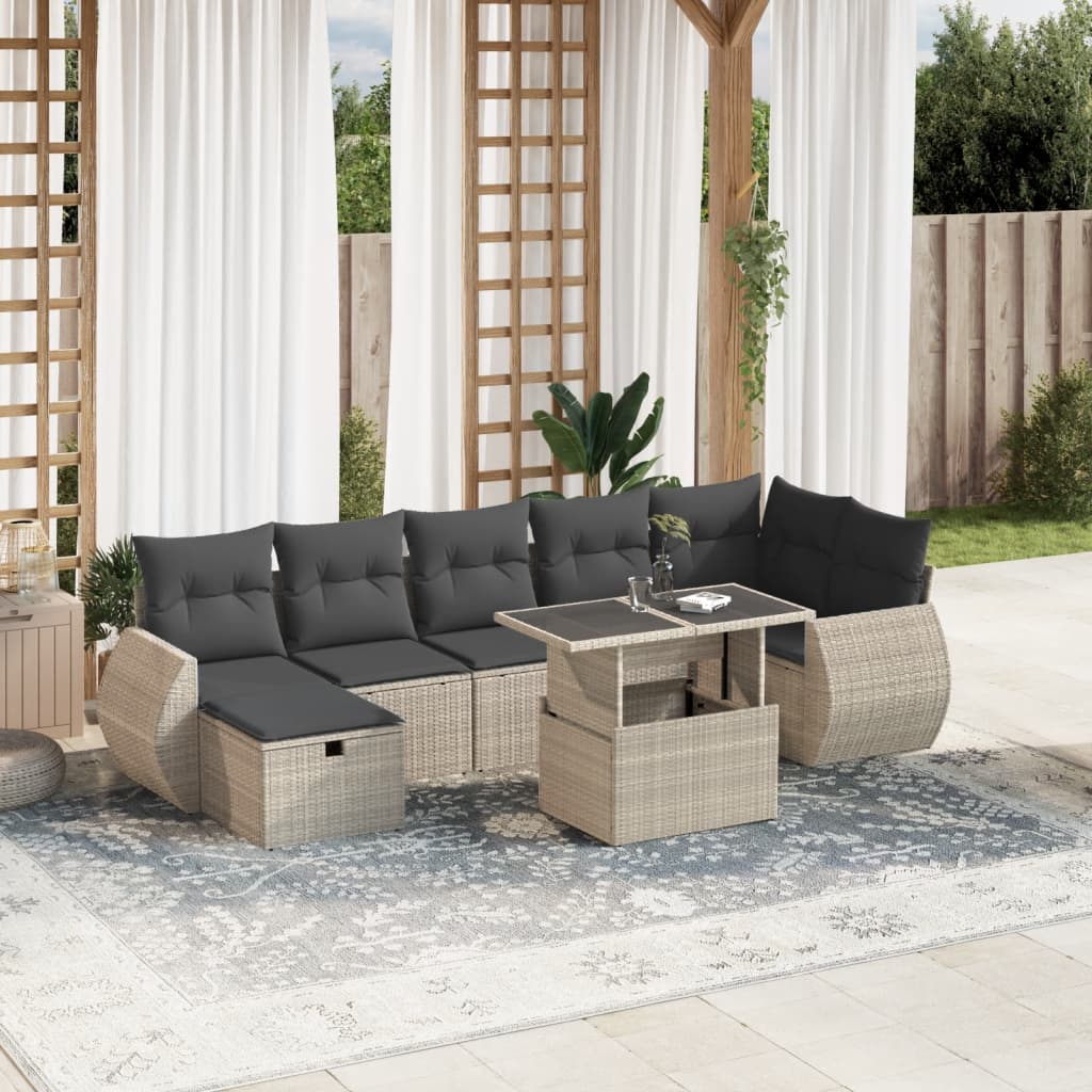 sofasæt til haven 8 dele med hynder polyrattan lysegrå