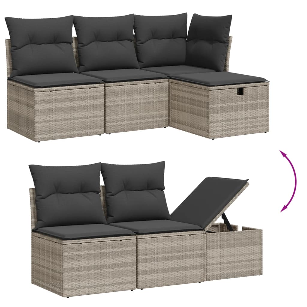 sofasæt til haven 6 dele med hynder polyrattan lysegrå