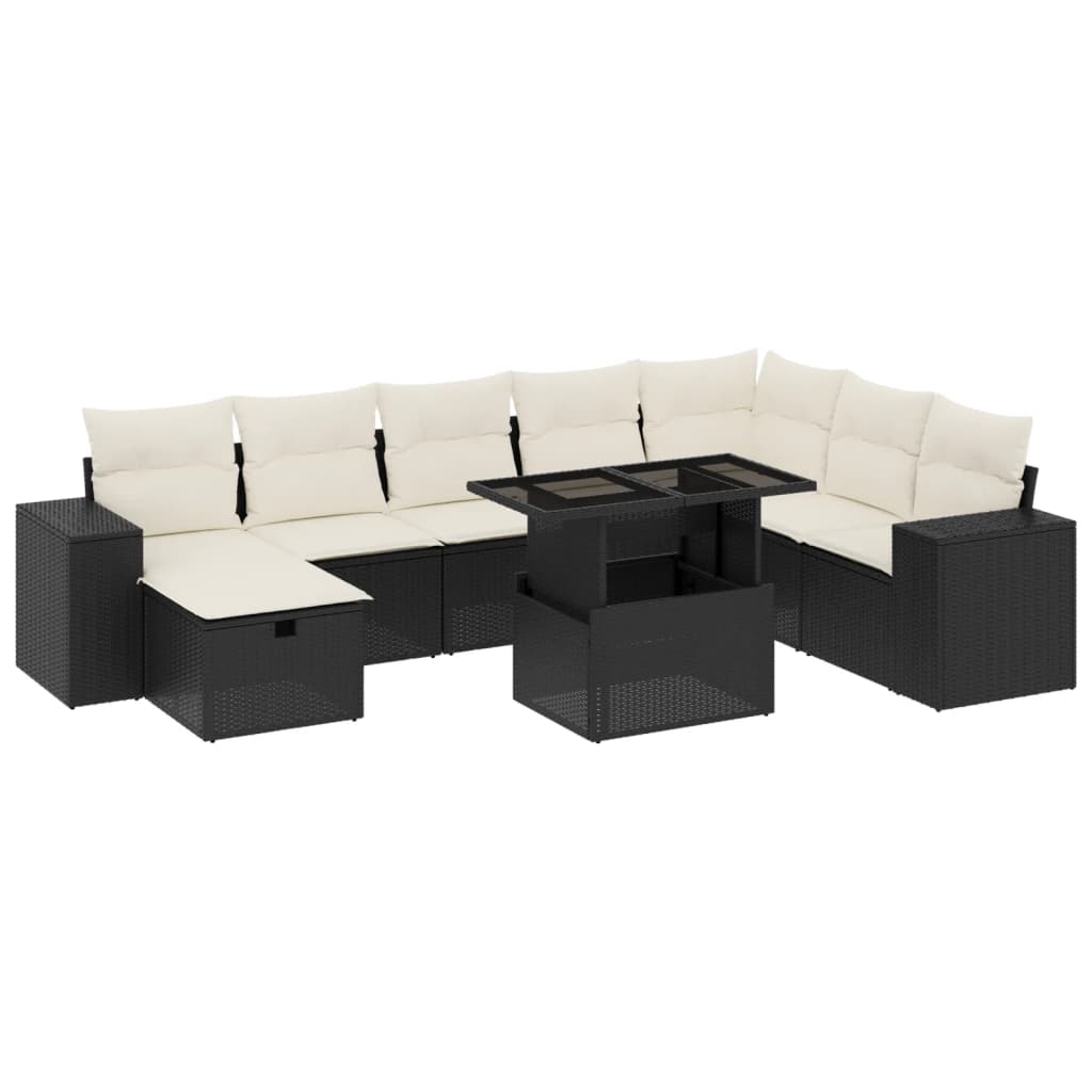 sofasæt til haven 9 dele med hynder polyrattan sort