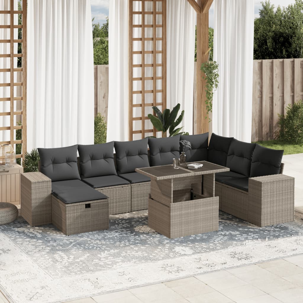 sofasæt til haven 9 dele med hynder polyrattan lysegrå
