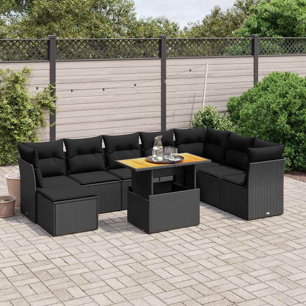 sofasæt til haven 9 dele med hynder polyrattan sort