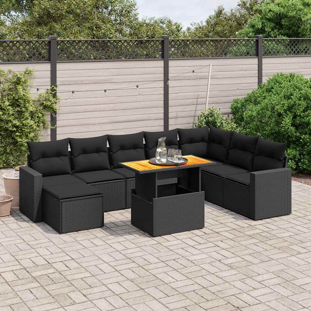 sofasæt til haven 9 dele med hynder polyrattan sort
