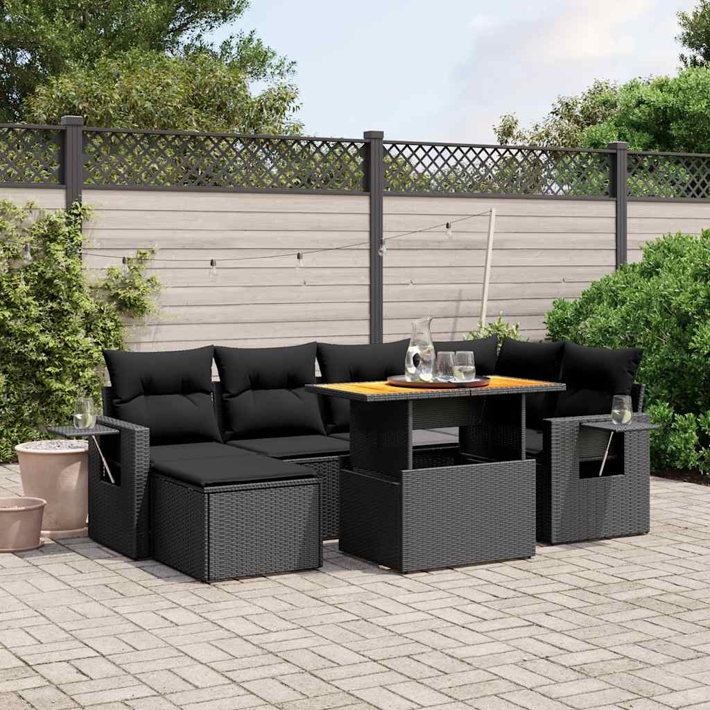 sofasæt til haven 7 dele med hynder polyrattan sort