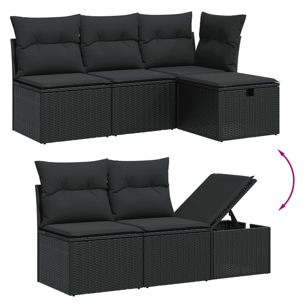 sofasæt til haven 7 dele med hynder polyrattan sort