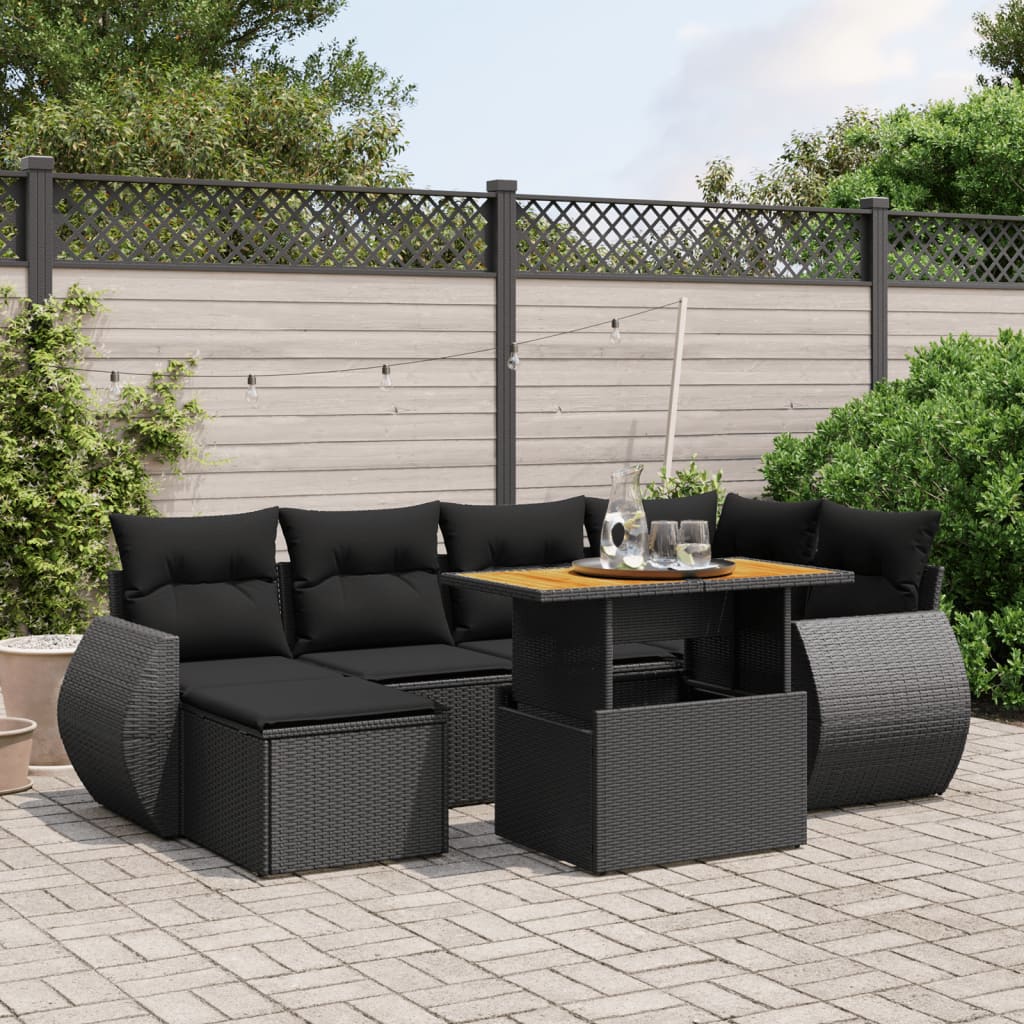 sofasæt til haven 7 dele med hynder polyrattan sort