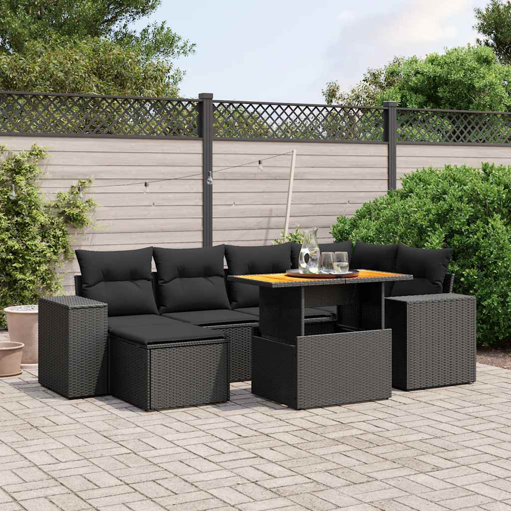 sofasæt til haven 7 dele med hynder polyrattan sort