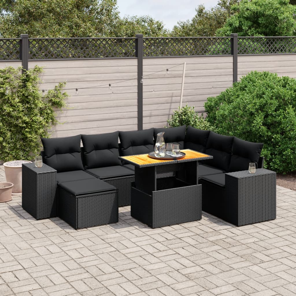 sofasæt til haven 8 dele med hynder polyrattan sort