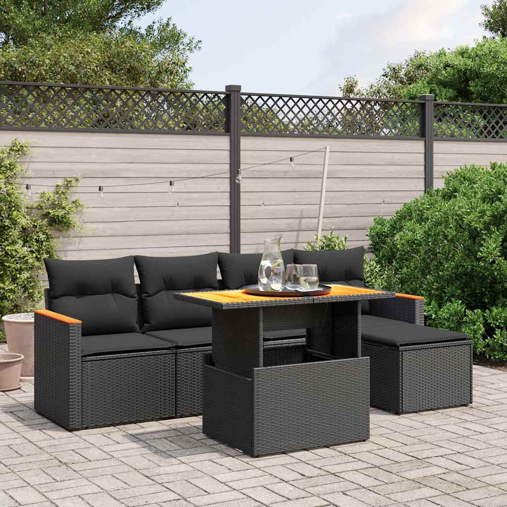 sofasæt til haven 6 dele med hynder polyrattan sort