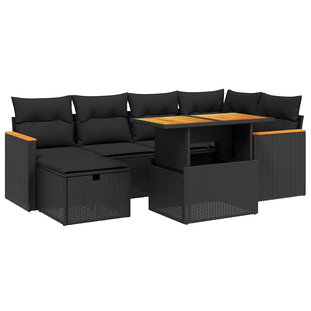 sofasæt til haven 7 dele med hynder polyrattan sort