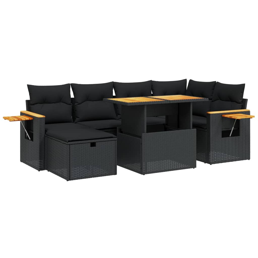 sofasæt til haven 7 dele med hynder polyrattan sort