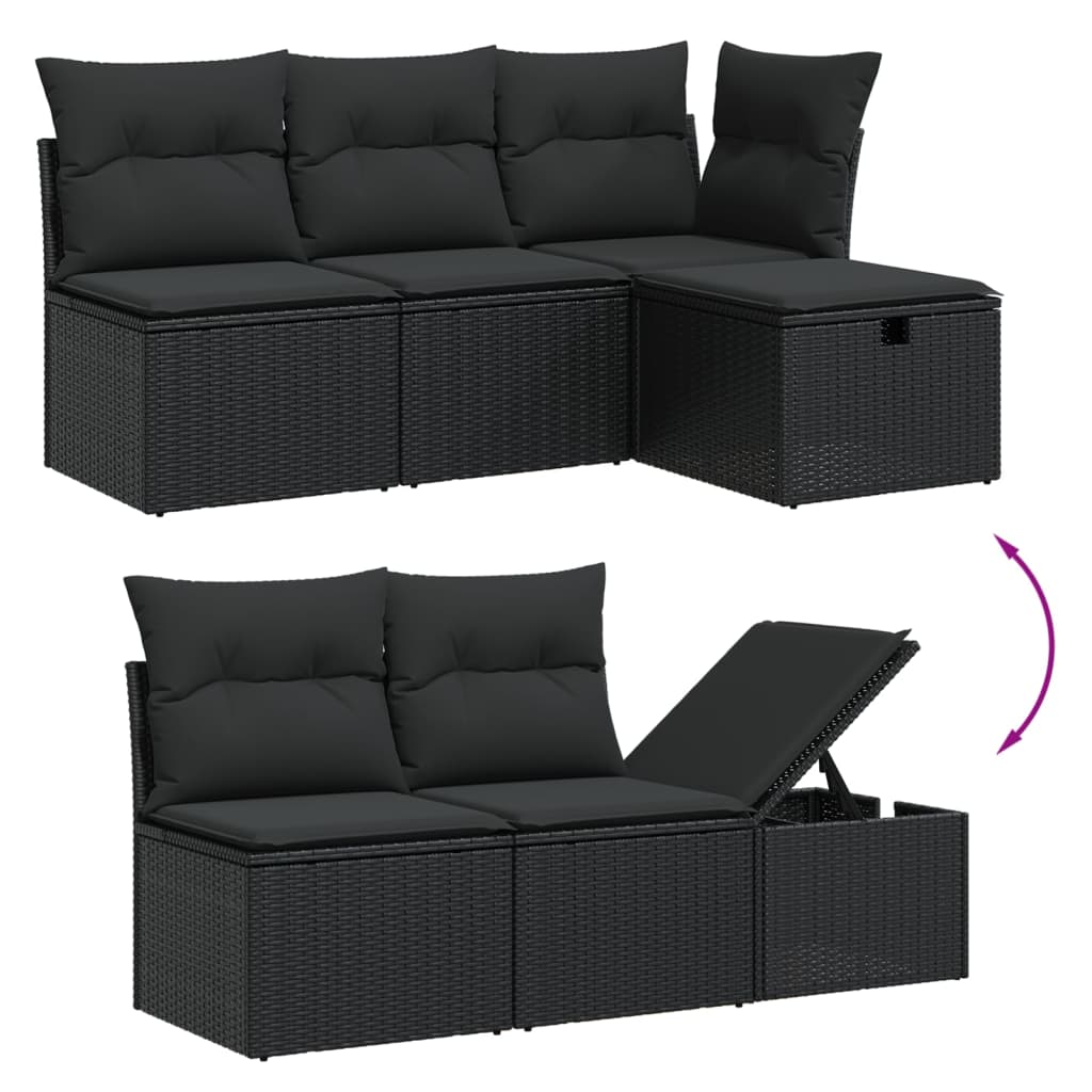 sofasæt til haven 7 dele med hynder polyrattan sort
