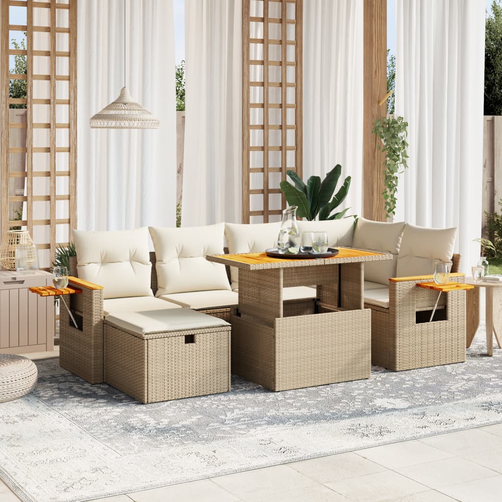 sofasæt til haven 7 dele med hynder polyrattan beige
