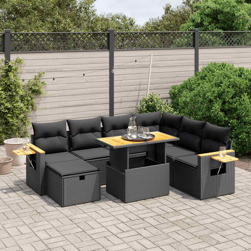 sofasæt til haven 8 dele med hynder polyrattan sort