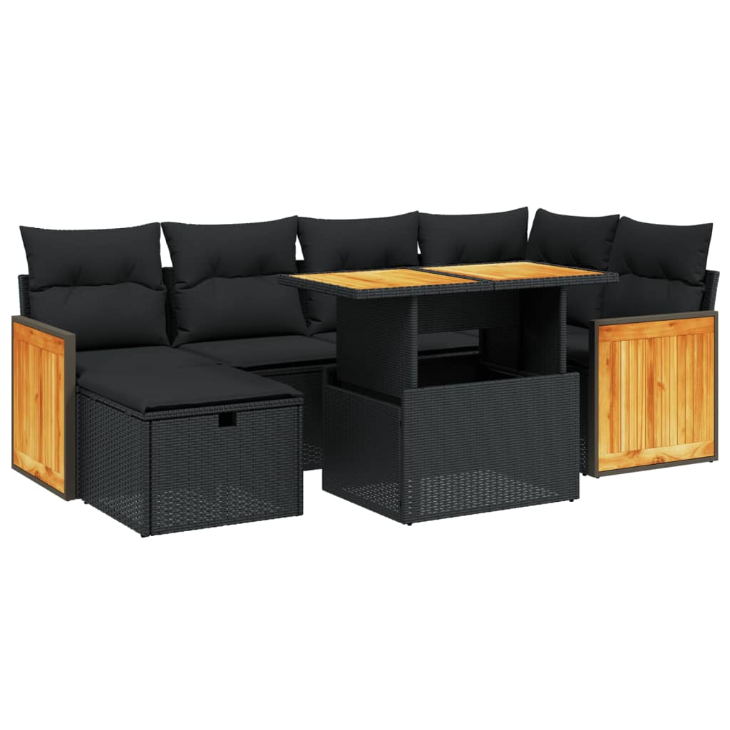 sofasæt til haven 7 dele med hynder polyrattan sort