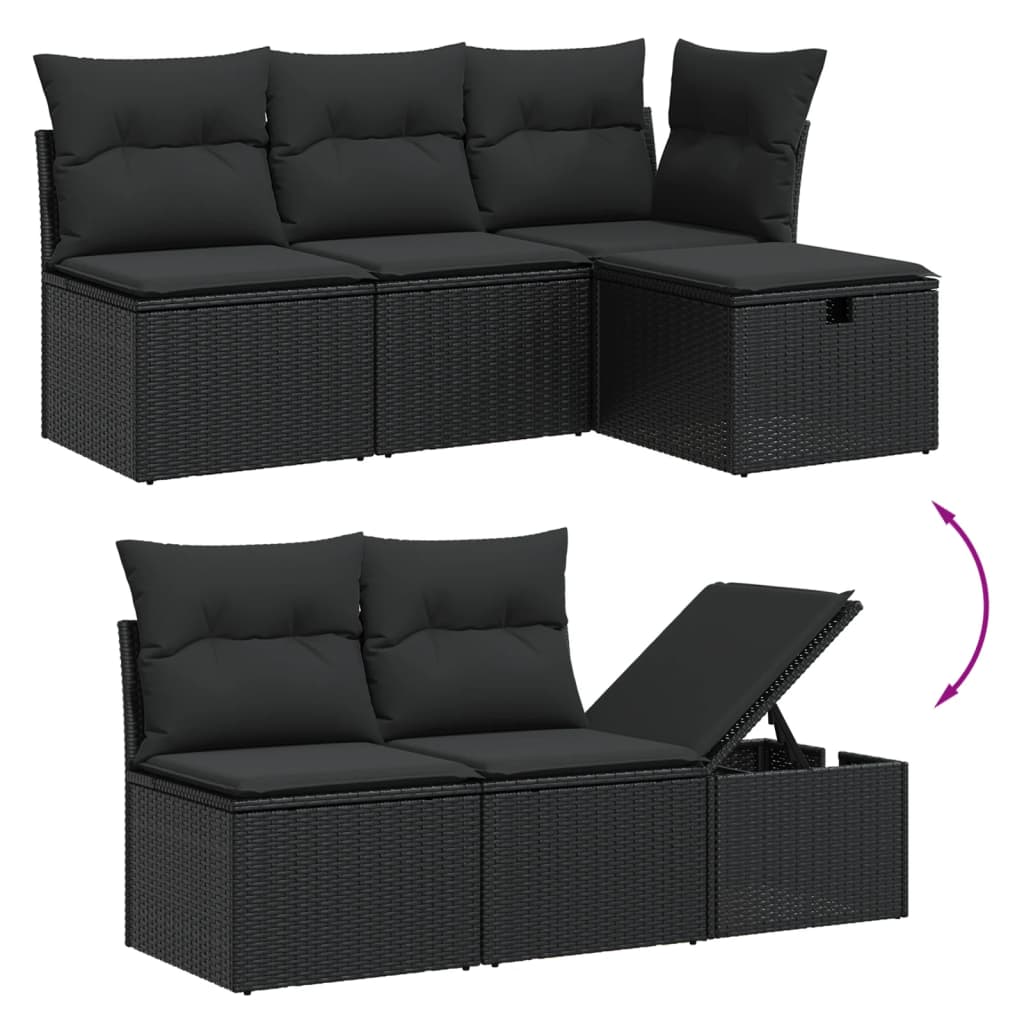 sofasæt til haven 7 dele med hynder polyrattan sort