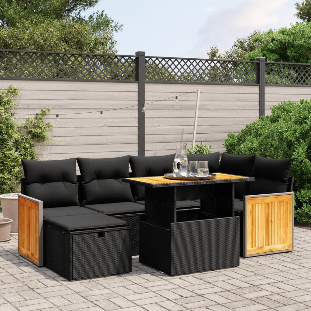 sofasæt til haven 7 dele med hynder polyrattan sort