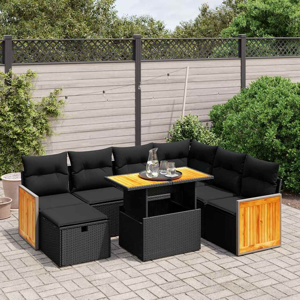 sofasæt til haven 8 dele med hynder polyrattan sort