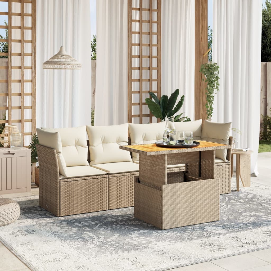 sofasæt til haven 5 dele med hynder polyrattan beige
