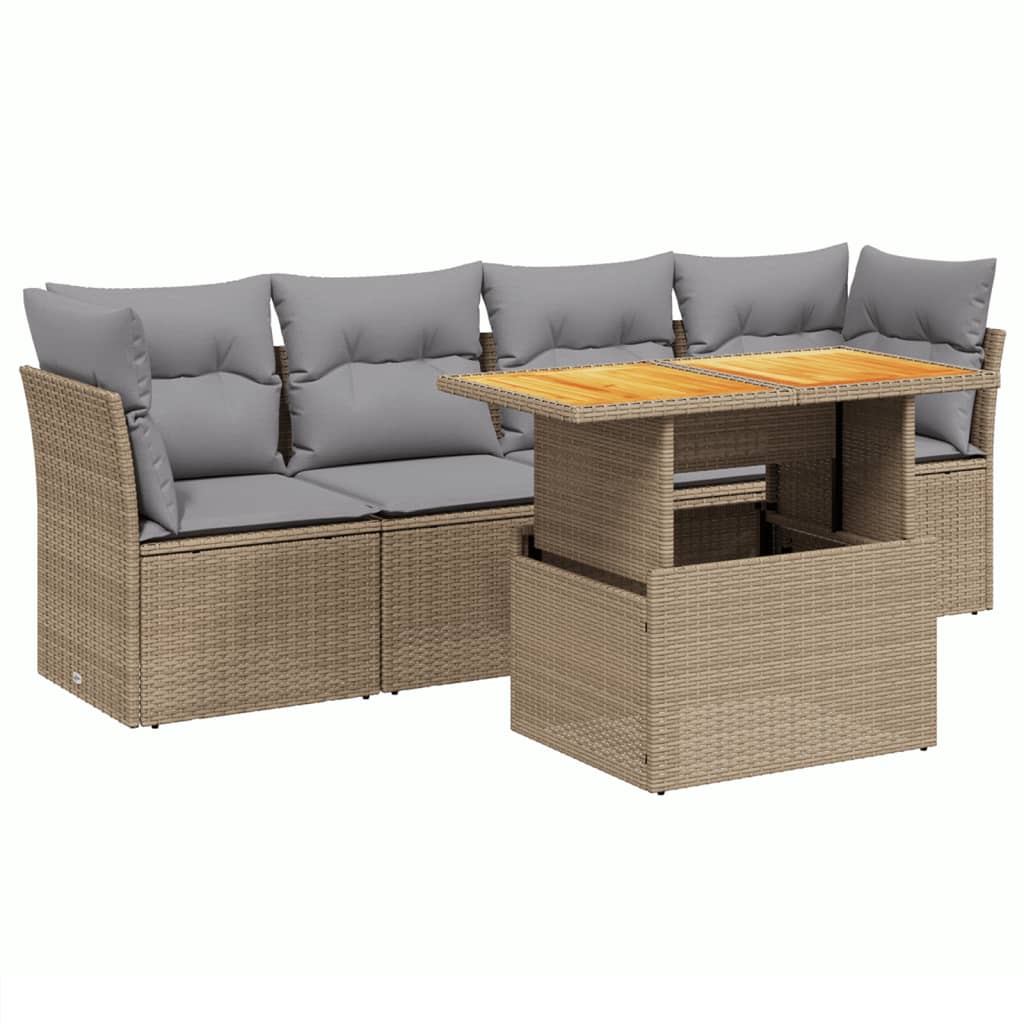 sofasæt til haven 5 dele med hynder polyrattan beige
