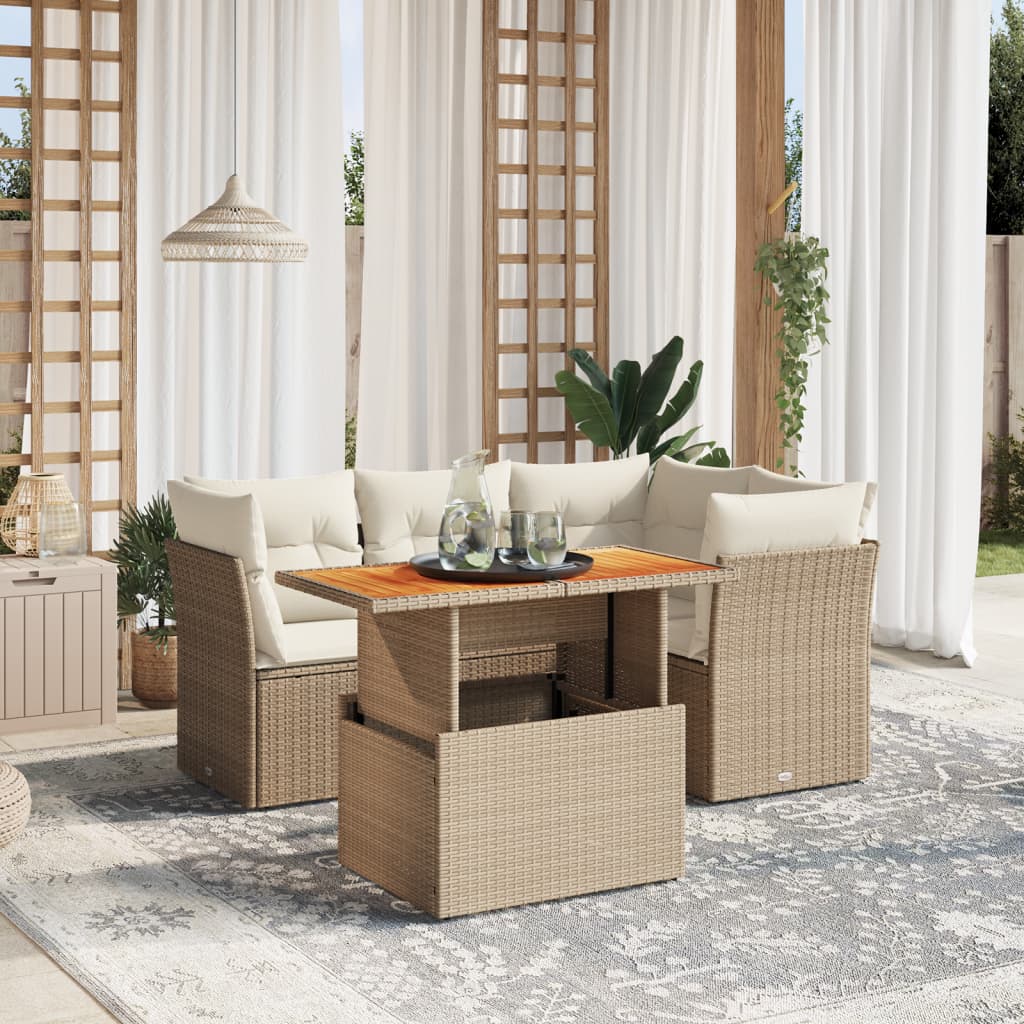 sofasæt til haven 5 dele med hynder polyrattan beige
