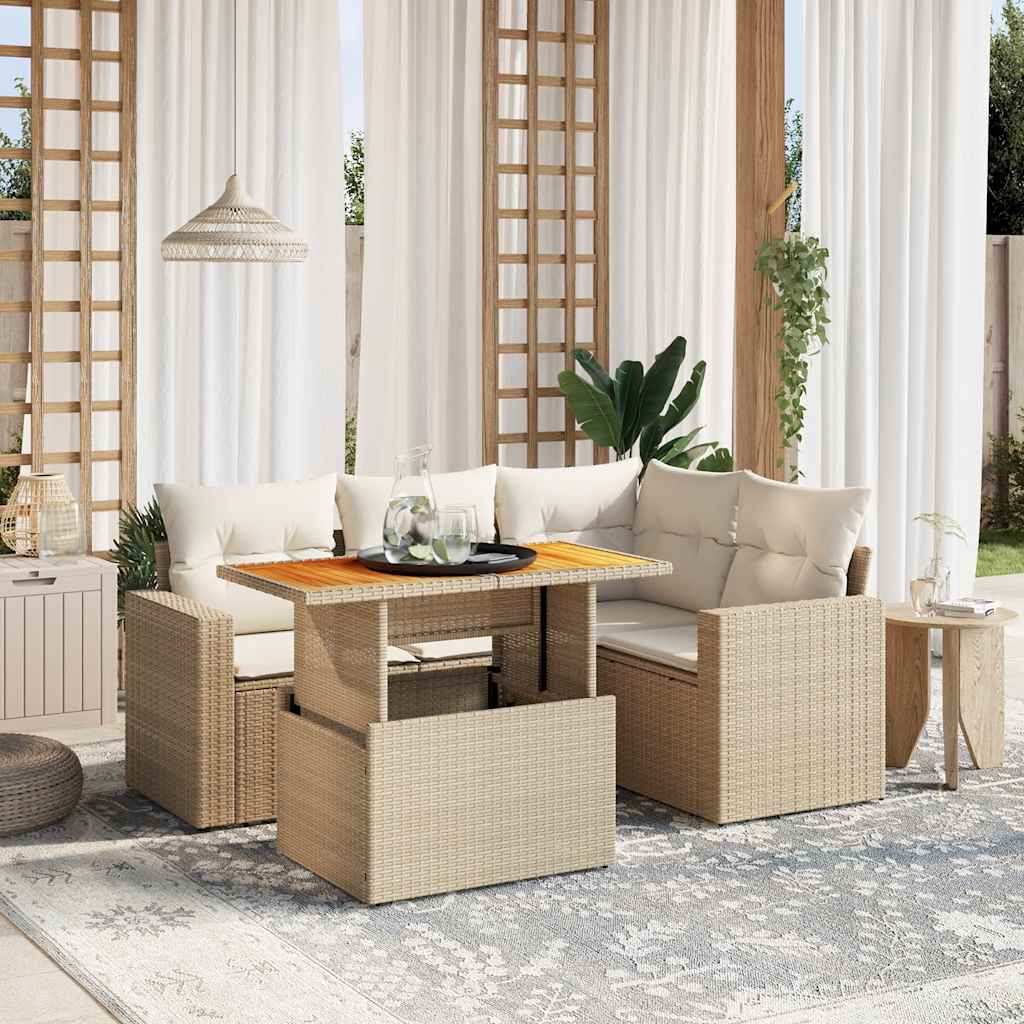 sofasæt til haven 5 dele med hynder polyrattan beige