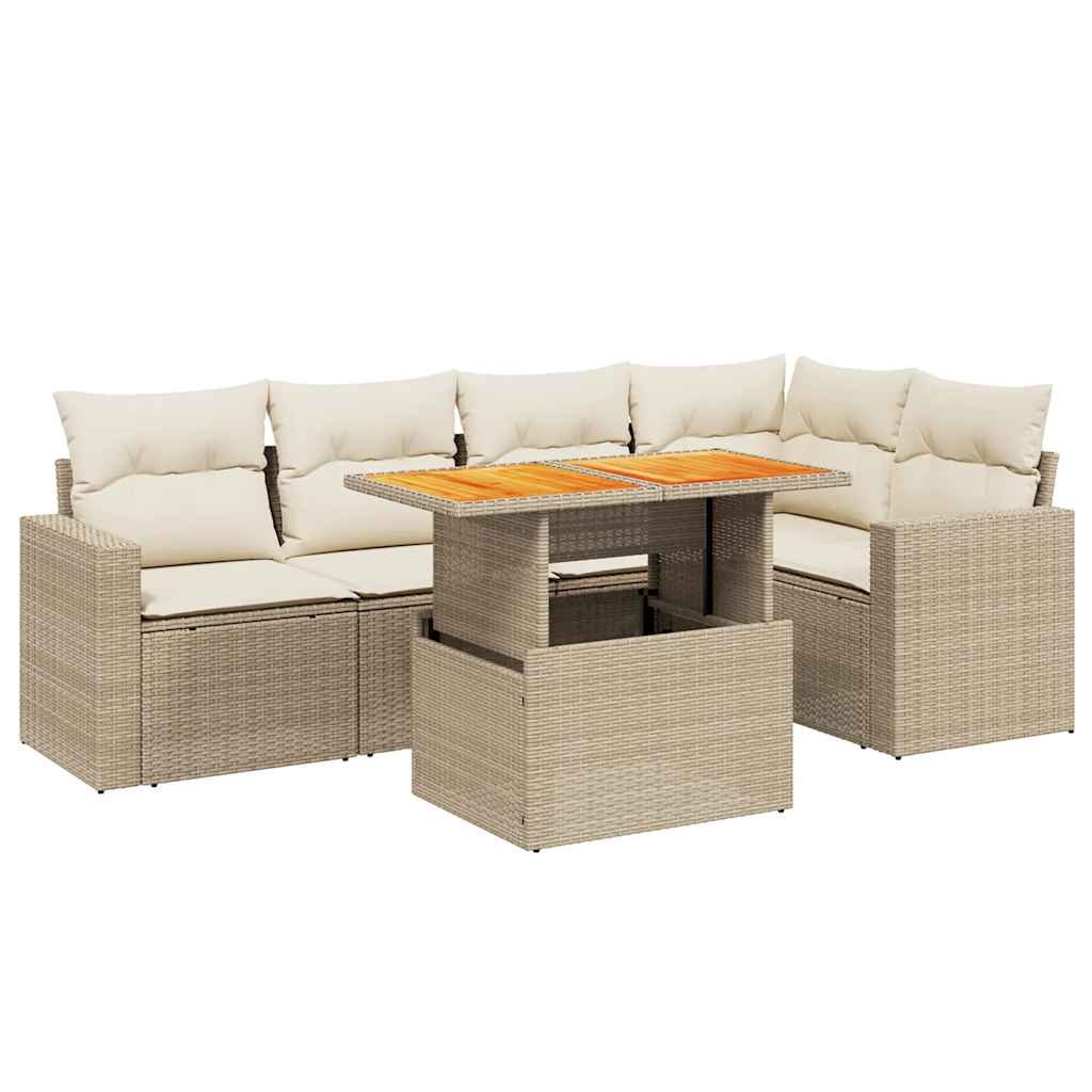 sofasæt til haven 6 dele med hynder polyrattan beige