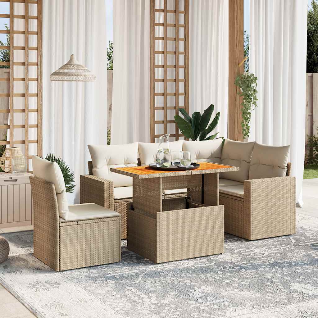 sofasæt til haven 6 dele med hynder polyrattan beige