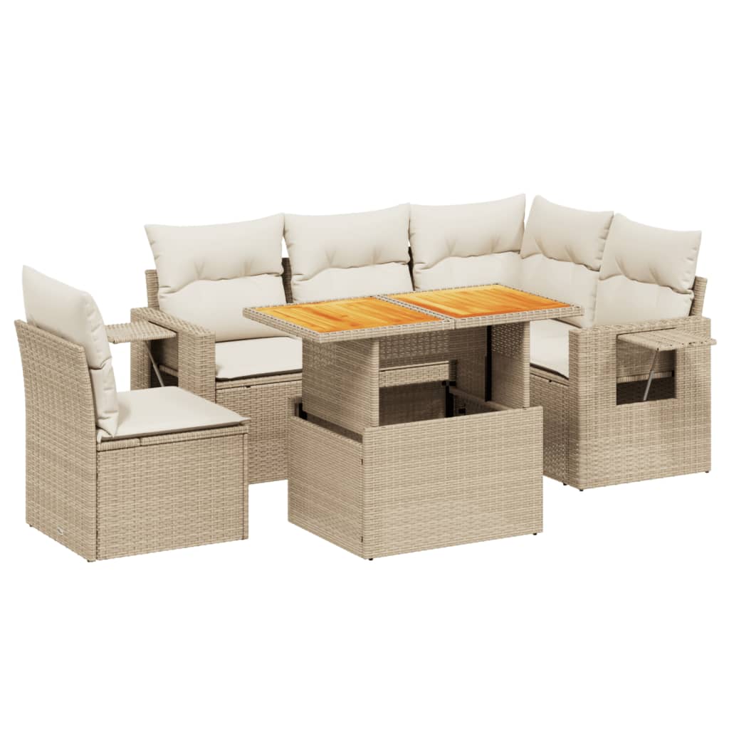 sofasæt til haven 6 dele med hynder polyrattan beige