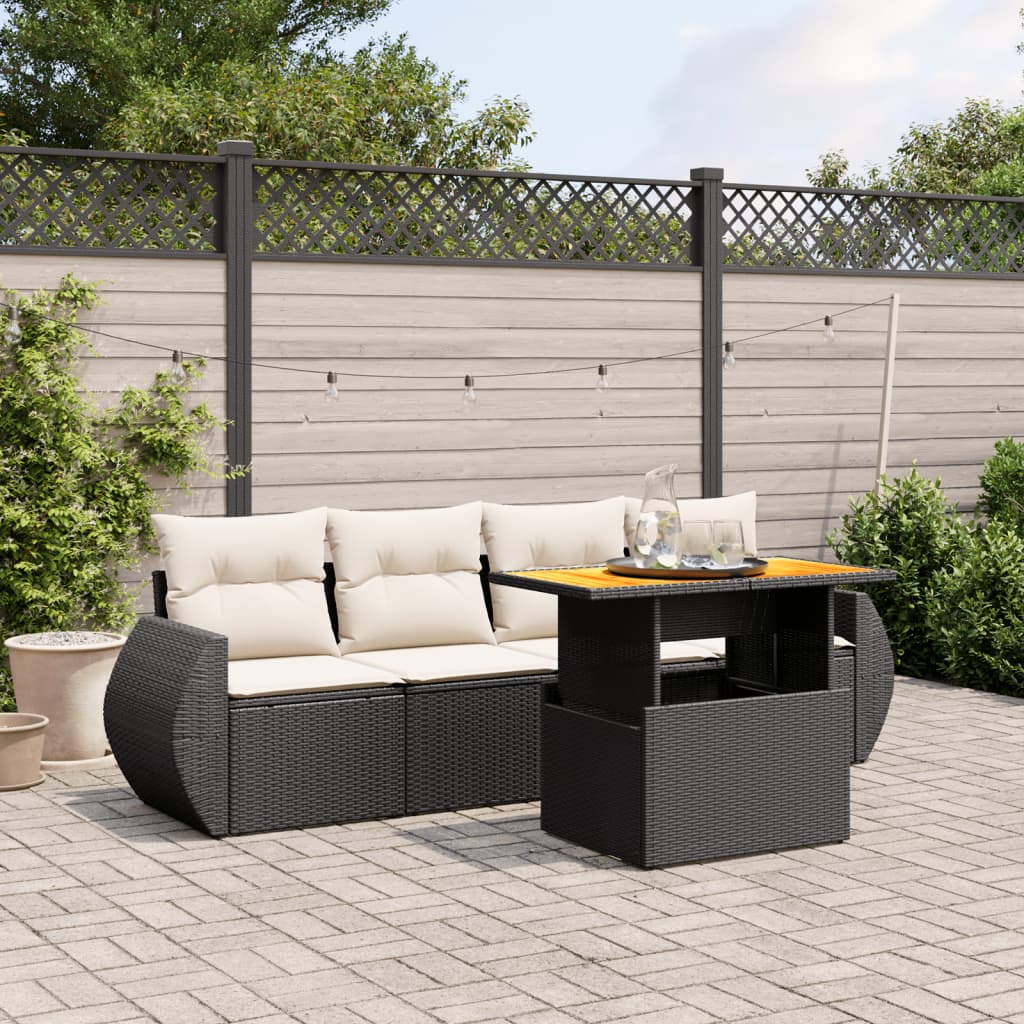sofasæt til haven 5 dele med hynder polyrattan sort