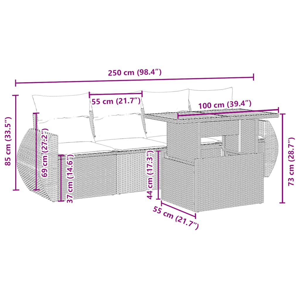 sofasæt til haven 5 dele med hynder polyrattan beige