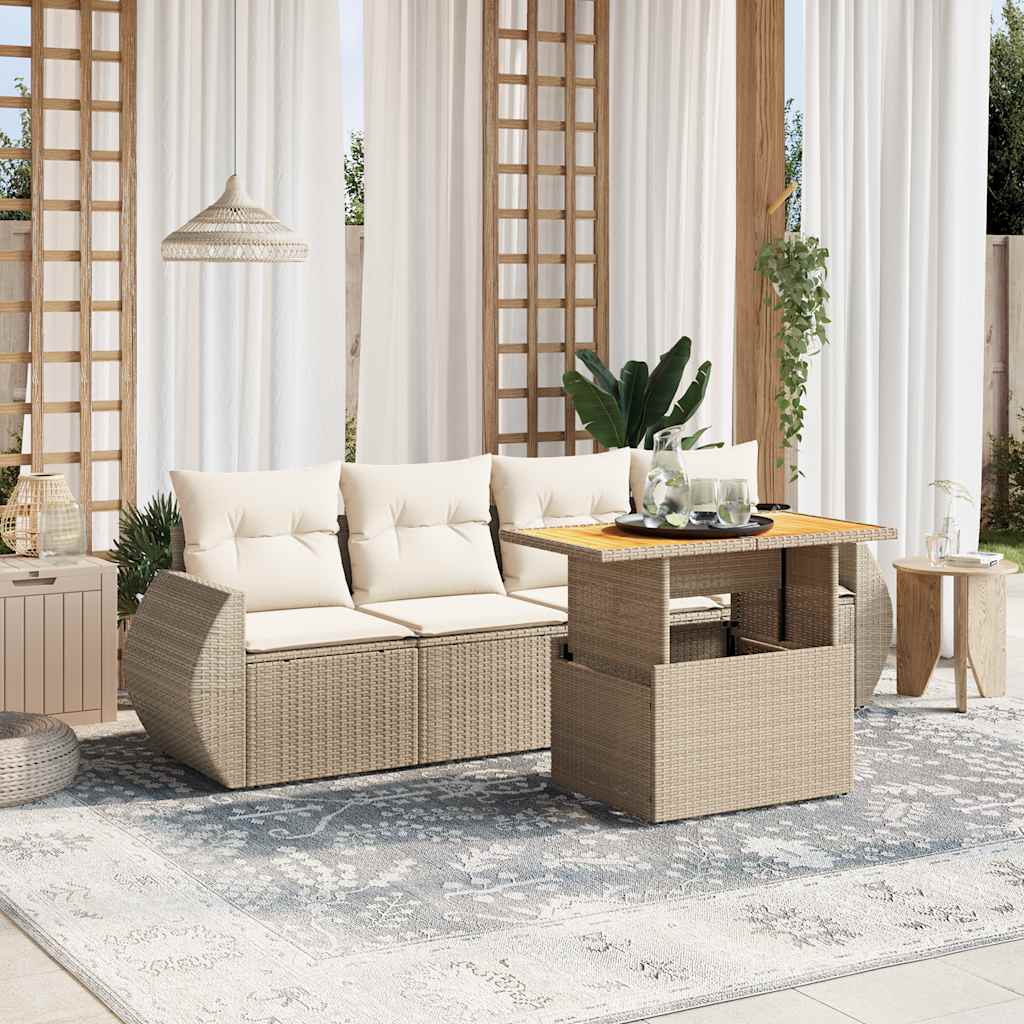 sofasæt til haven 5 dele med hynder polyrattan beige