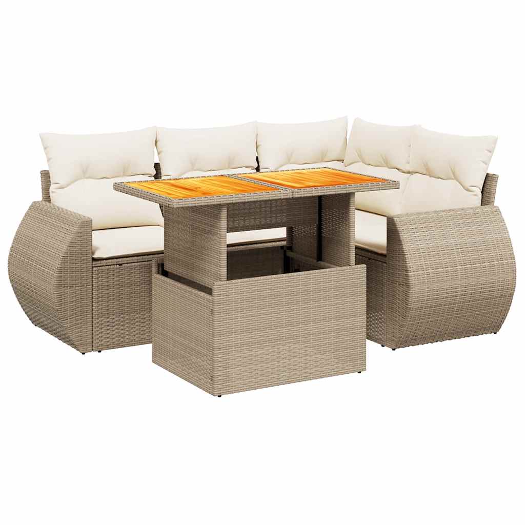 sofasæt til haven 5 dele med hynder polyrattan beige