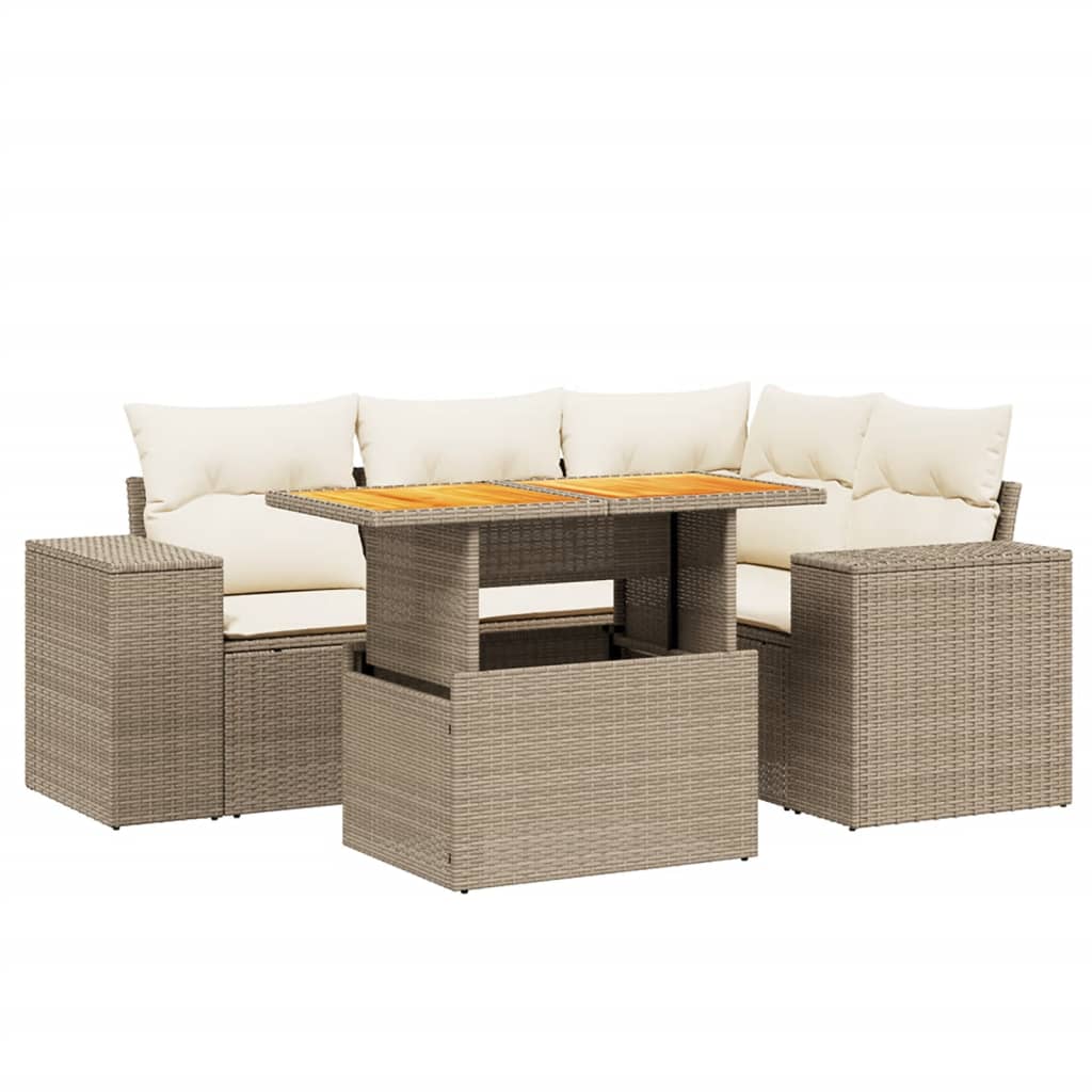 sofasæt til haven 5 dele med hynder polyrattan beige